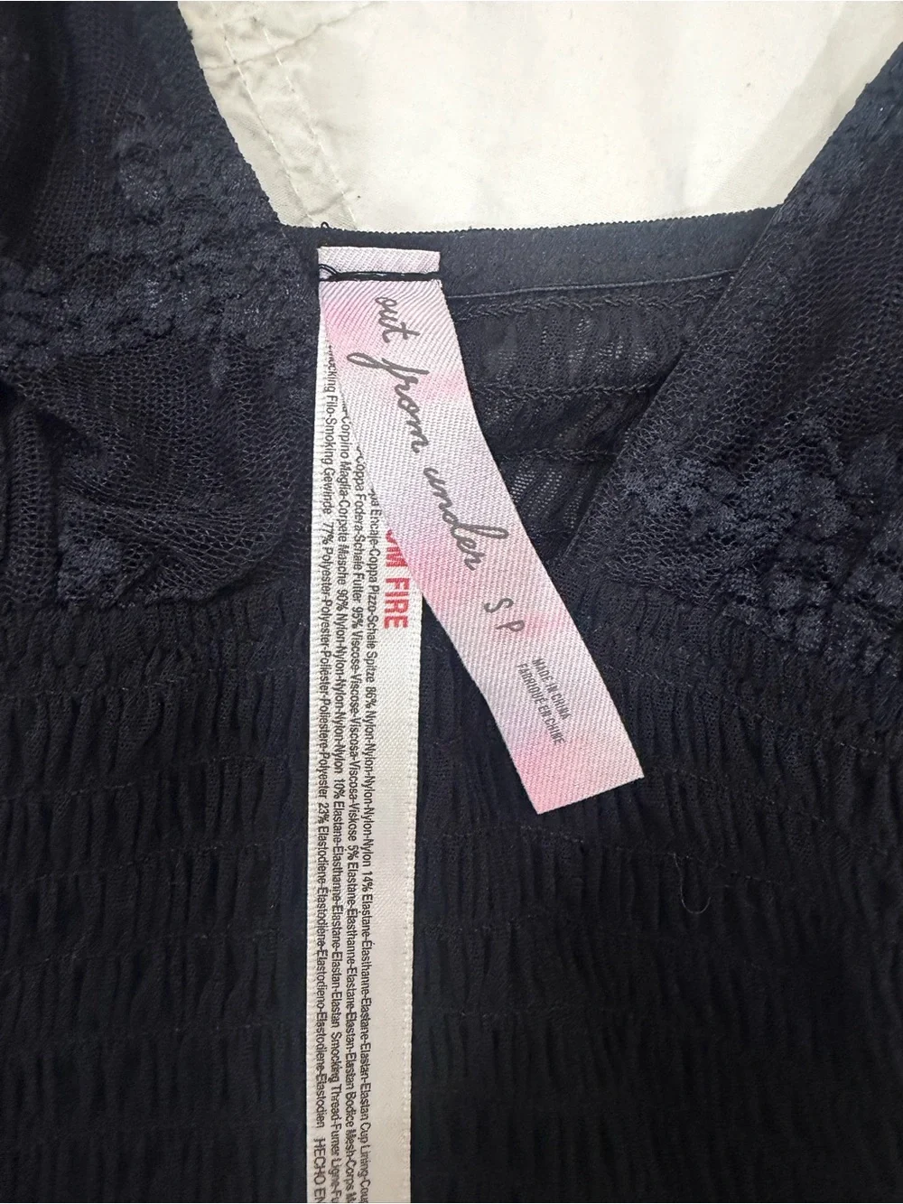 Urban Outfitters Black Floral Lace Smocked Bandeau Tank NWOT